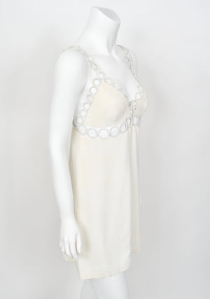 1968 Loris Azzaro Couture Documented Elle Magazine Ivory Silk Cut-Out Mini Dress