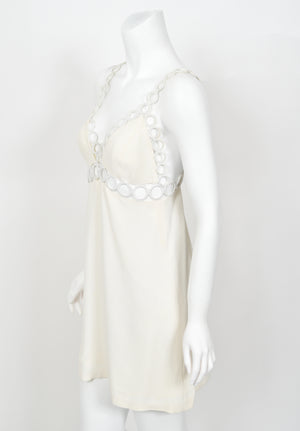 1968 Loris Azzaro Couture Documented Elle Magazine Ivory Silk Cut-Out Mini Dress