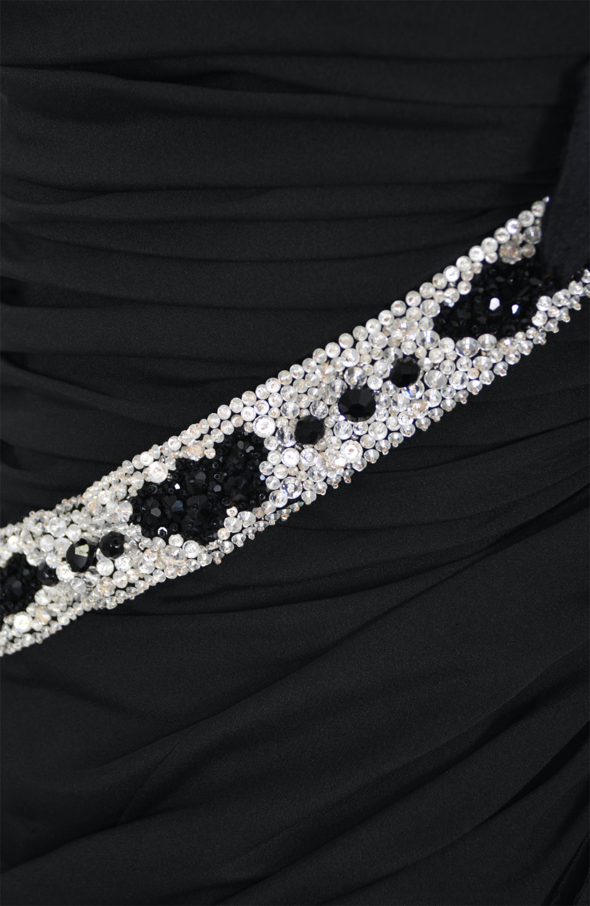 1984 Galanos Couture Crystal Beaded Black Silk Strapless Corset Hourglass Gown