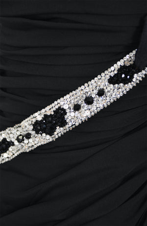 1984 Galanos Couture Crystal Beaded Black Silk Strapless Corset Hourglass Gown