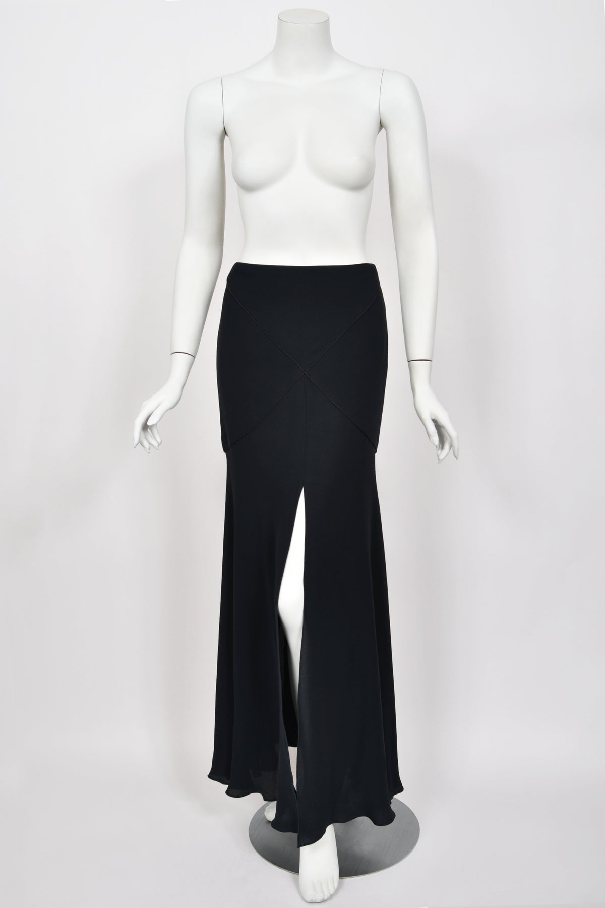 2004 Valentino Runway Black Silk Beaded Sheer Cut-Out Blouse &amp; Bias-Cut Skirt Set