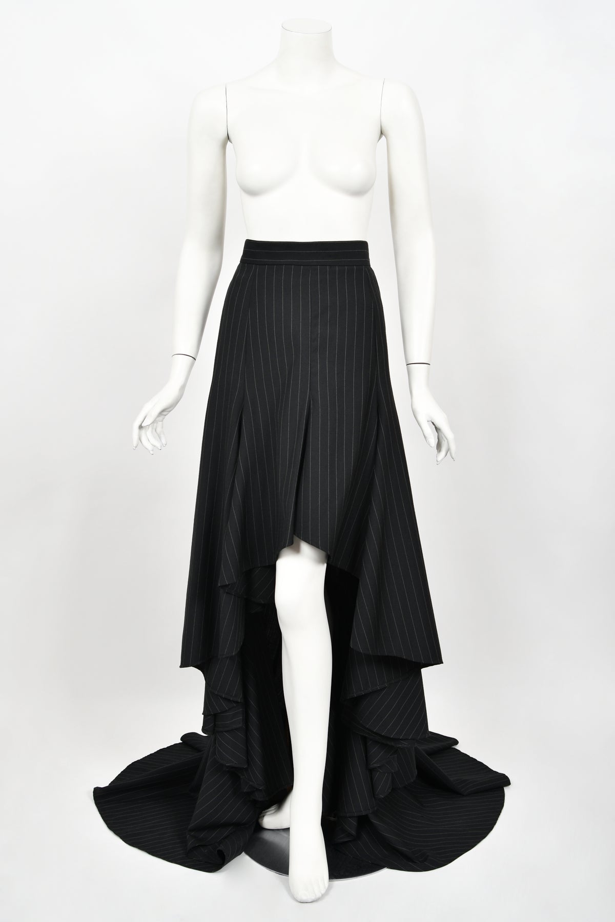 1994 Vivienne Westwood Pinstripe Wool Jacket &amp; High-Low Trained Skirt Ensemble