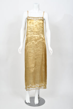 1920's Metallic Gold Lamé Lace Flapper Fringe Margot Robbie Film-Worn Dress