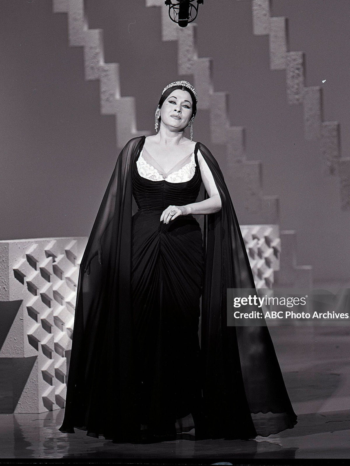 1964 Yma Sumac Documented Custom Couture Ruched Black Silk Hourglass Gown w/ Cape