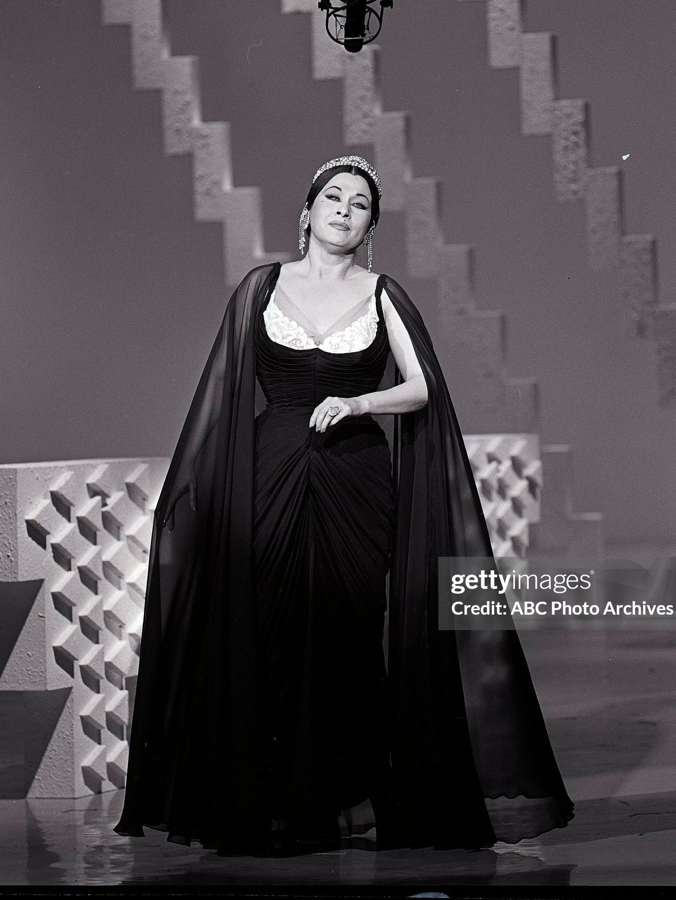 1964 Yma Sumac Documented Custom Couture Ruched Black Silk Hourglass Gown w/ Cape