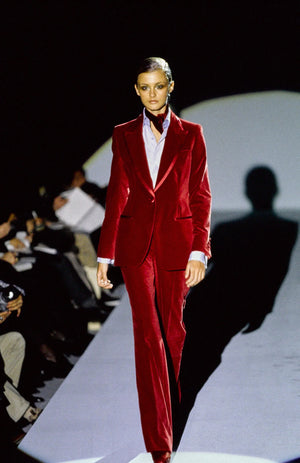 1996 Tom Ford for Gucci Red Velvet 'Gwenyth Paltrow' Tailored Jacket Pantsuit