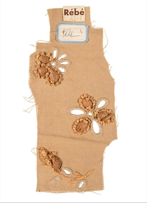 1949 Jacques Fath Attributed Haute Couture Embroidered Beaded Eyelet Cream Linen Gown