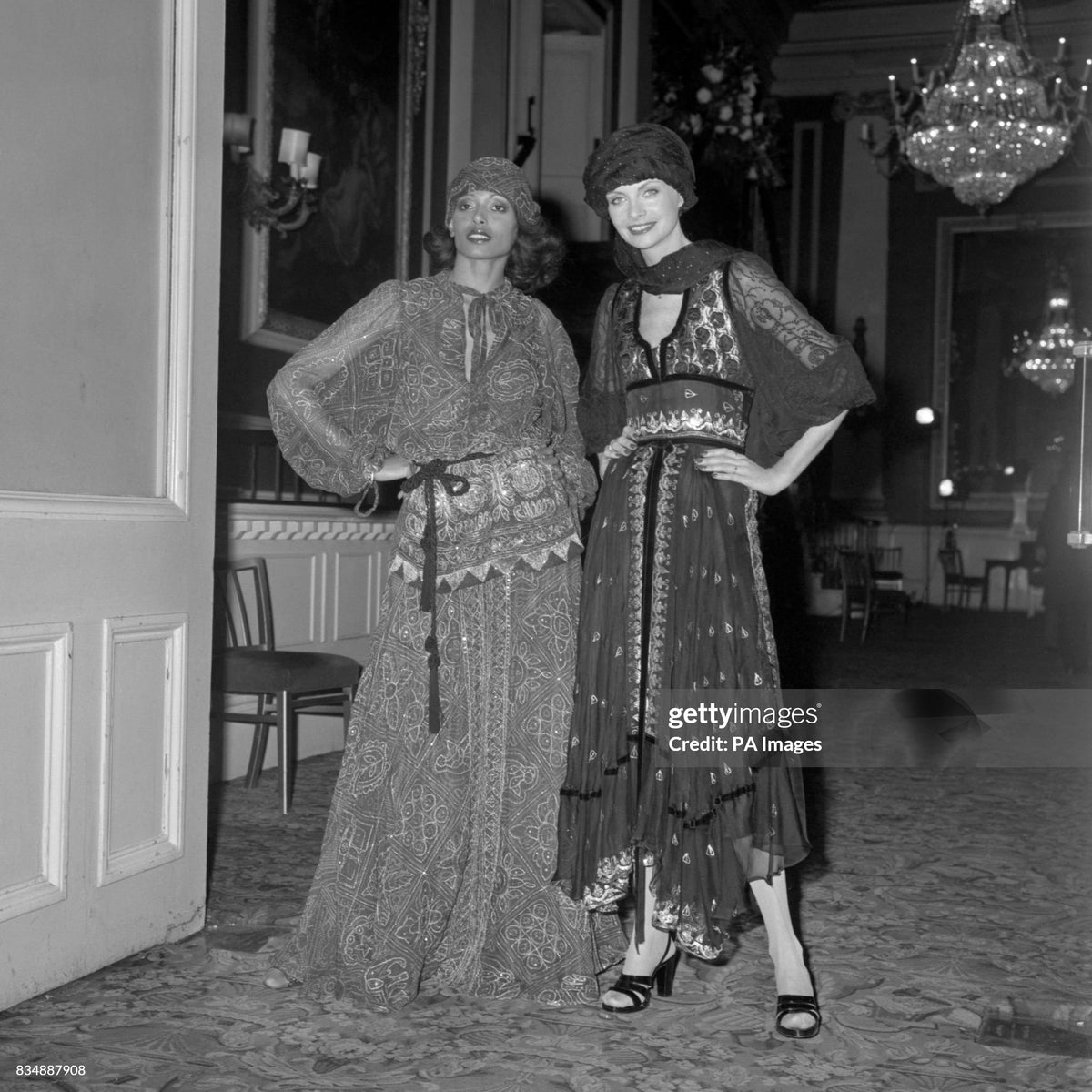 1975 Thea Porter Couture Ivory Silk Embroidered Floral Billow-Sleeve &#39;Gypsy&#39; Dress