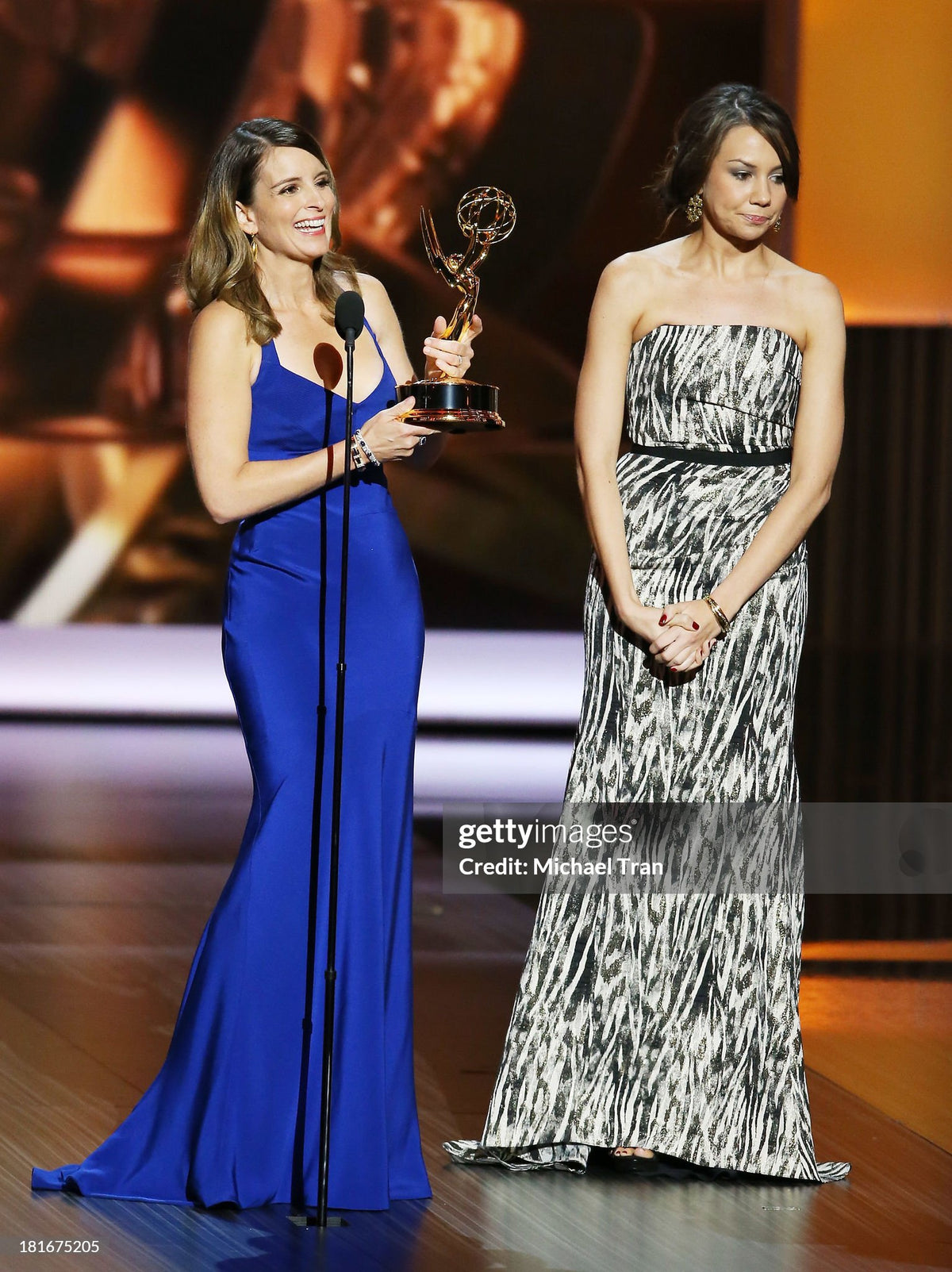 2013 Narciso Rodriguez Custom Couture for Tina Fey Sapphire Silk Bustier Gown