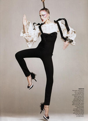 2009 Chanel by Karl Lagerfeld Editorial Runway Black & White Angel Sleeve Fitted Jumpsuit