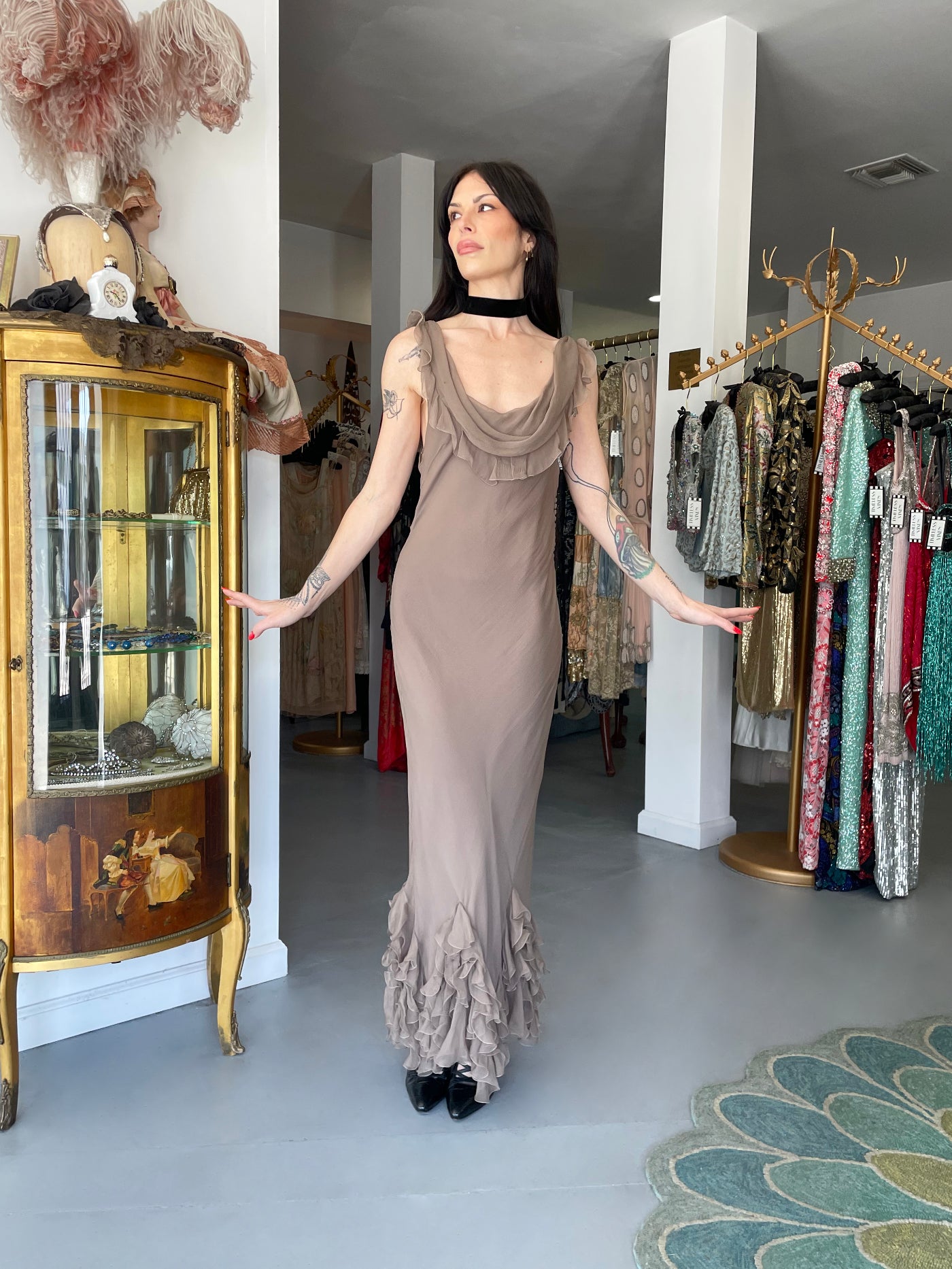 2006 Christian Dior by John Galliano Smoky Silk Tiered Ruffle Bias-Cut Gown