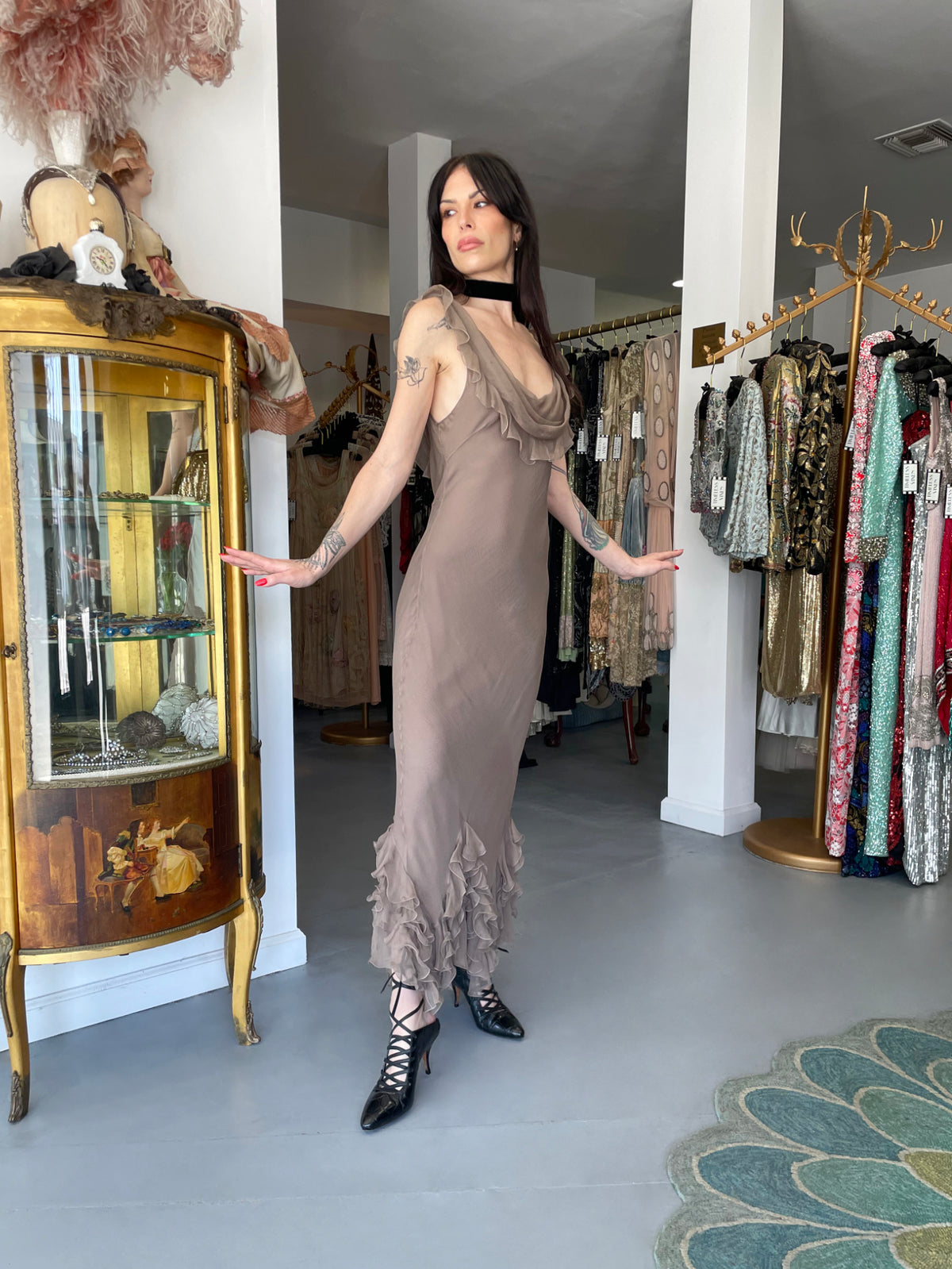 2006 Christian Dior by John Galliano Smoky Silk Tiered Ruffle Bias-Cut Gown