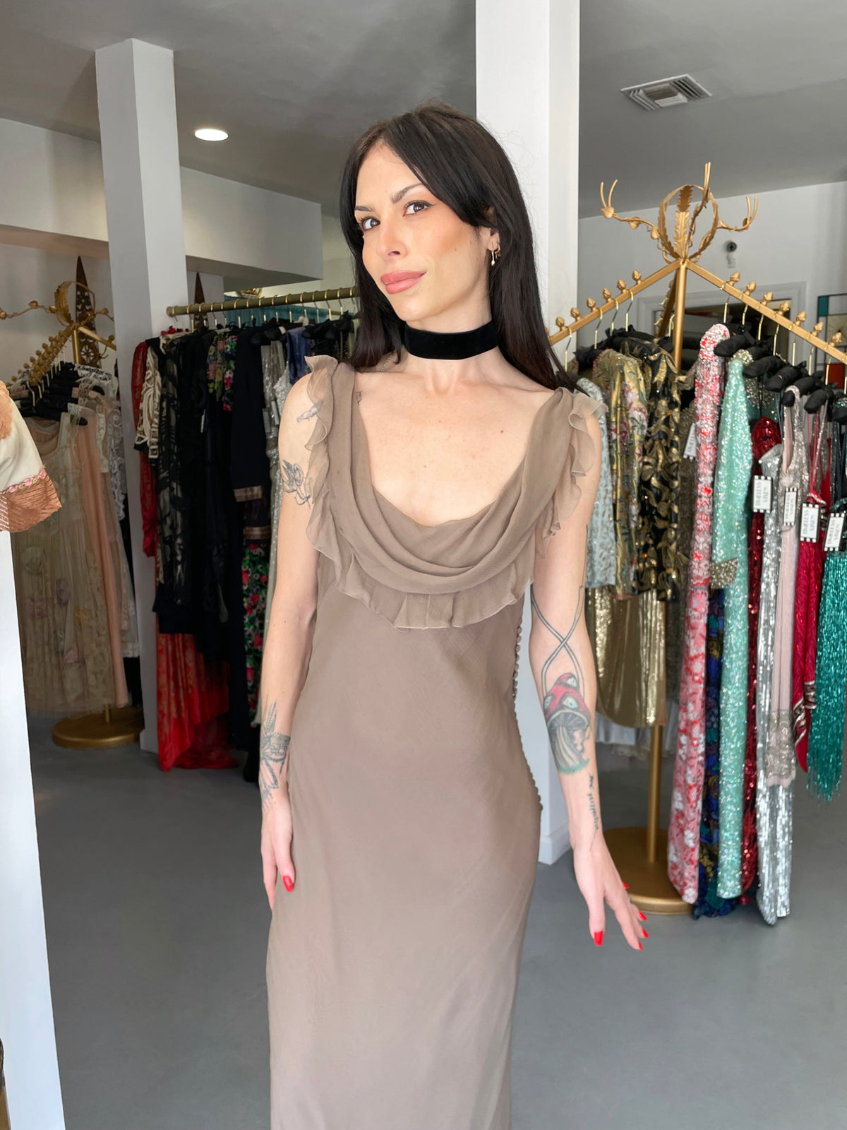 2006 Christian Dior by John Galliano Smoky Silk Tiered Ruffle Bias-Cut Gown