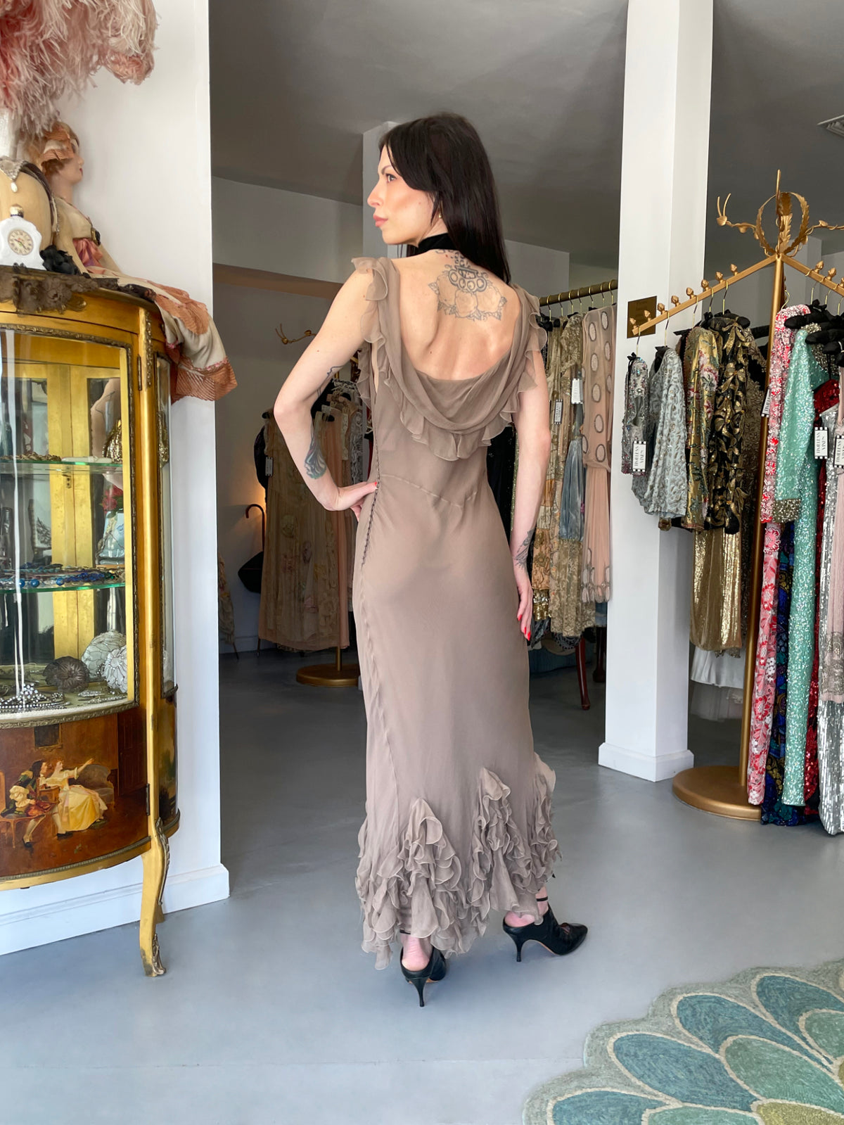 2006 Christian Dior by John Galliano Smoky Silk Tiered Ruffle Bias-Cut Gown