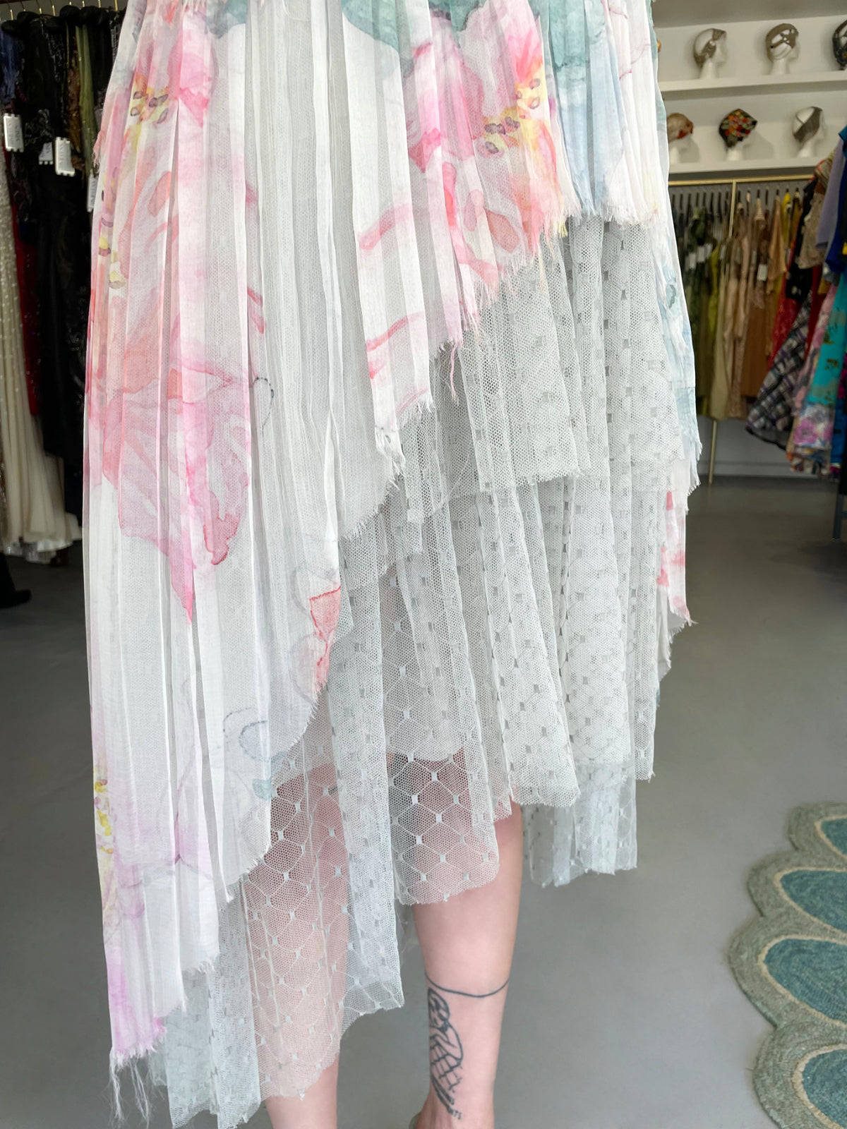 2013 Chanel by Karl Lagerfeld Pastel Floral Silk &amp; Sheer Tulle Strapless Dress