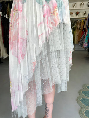 2013 Chanel by Karl Lagerfeld Pastel Floral Silk & Sheer Tulle Strapless Dress