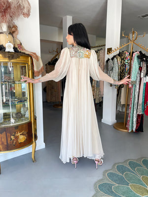 1968 Madame Grès Haute Couture Beaded Embroidered Ivory Silk Gown