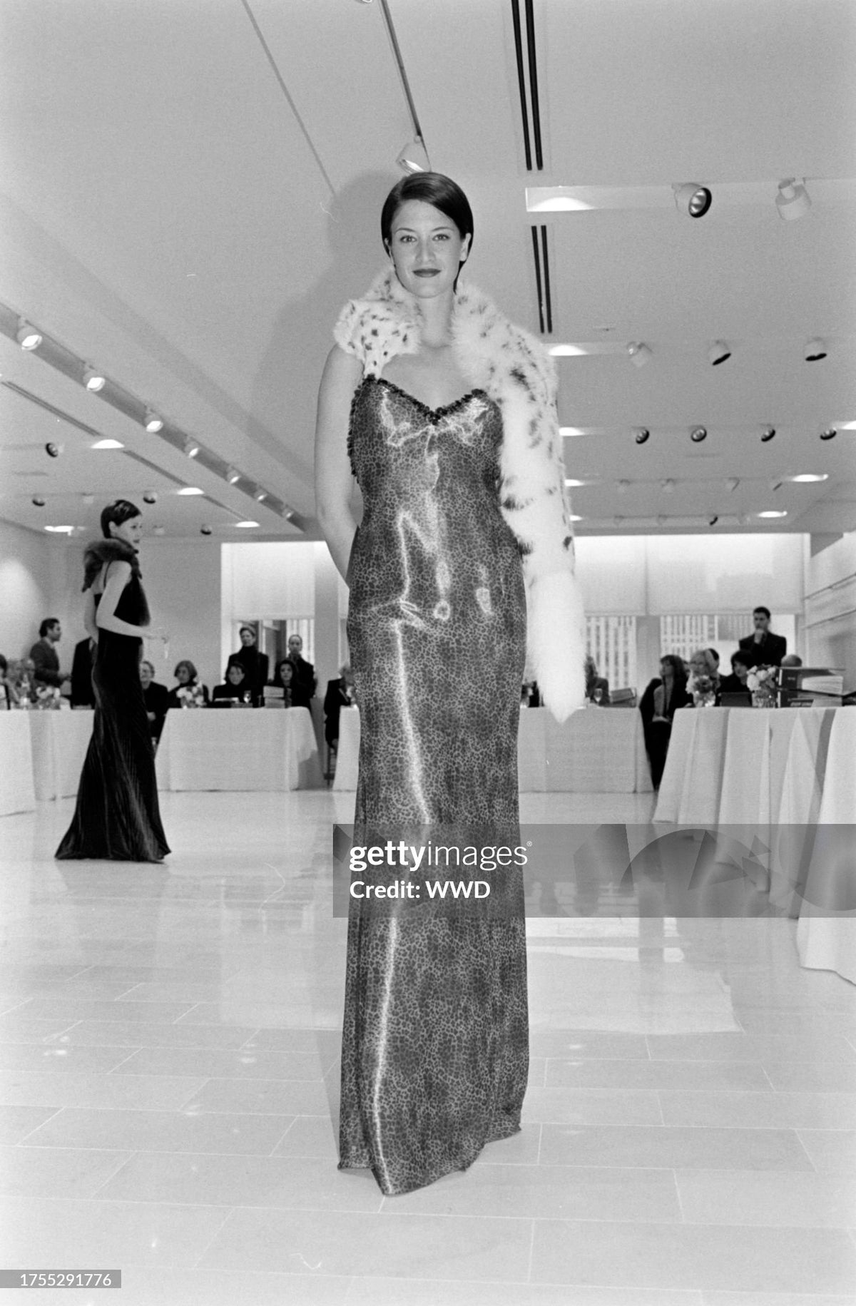 1998 Valentino Runway Semi-Sheer Leopard Print Shimmer Silk Beaded Slip Gown