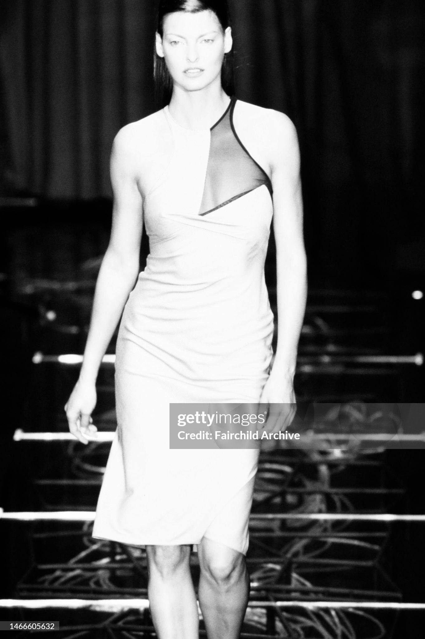 1998 Versace Couture Black Stretch Knit & Sheer Silk Cut-Out Hourglass Gown