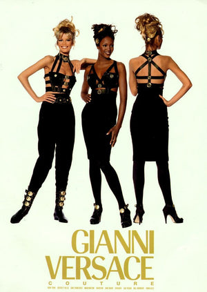 1992 Gianni Versace 'Miss S&M' Runway Collection Black Leather Bondage Wool Dress