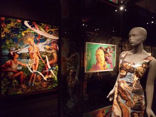 1993 Dolce &amp; Gabbana Iconic Runway &#39;Birth of Venus&#39; Collage Print High-Slit Hourglass Dress