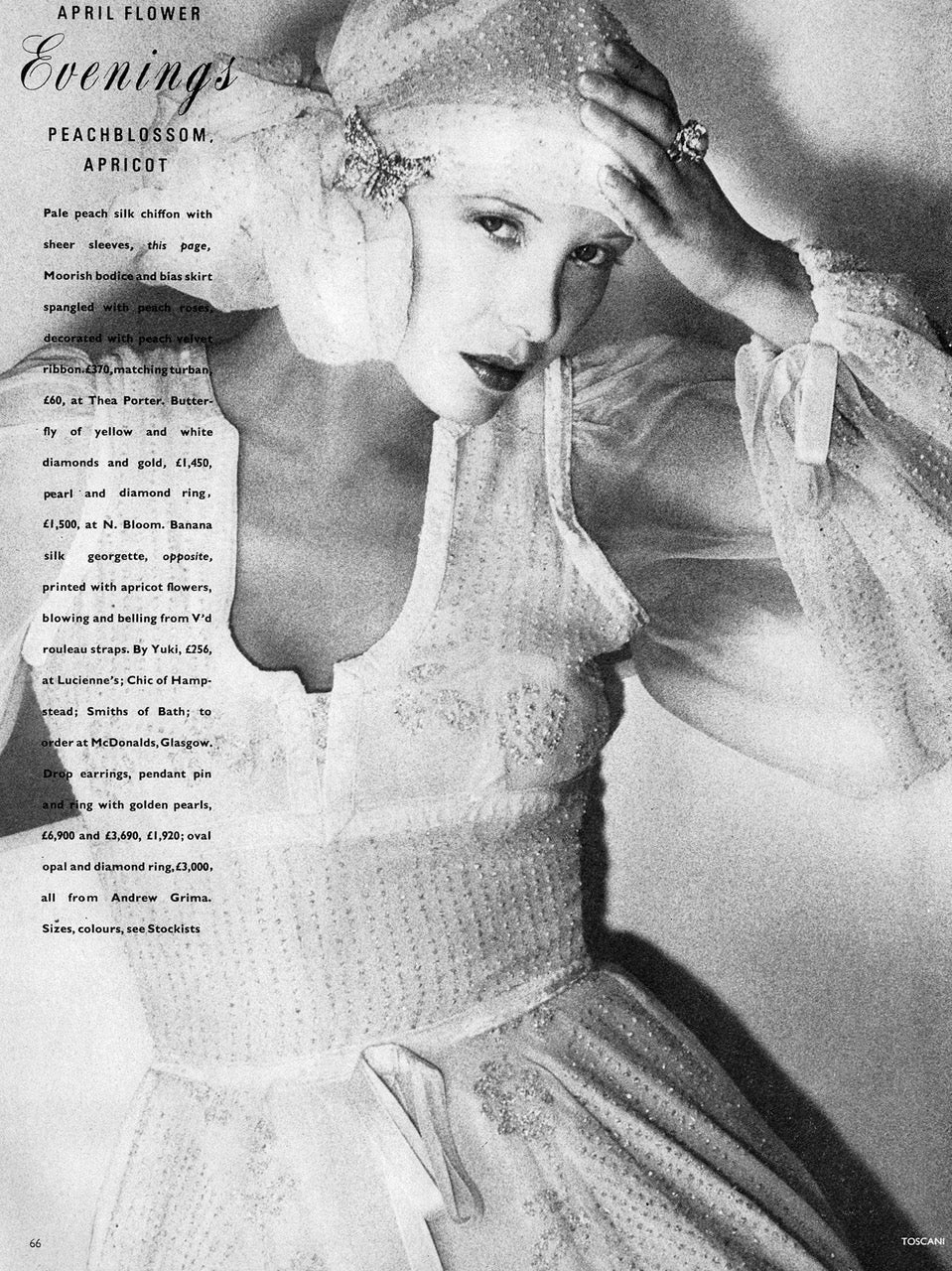 1975 Thea Porter Couture Ivory Silk Embroidered Floral Billow-Sleeve &#39;Gypsy&#39; Dress