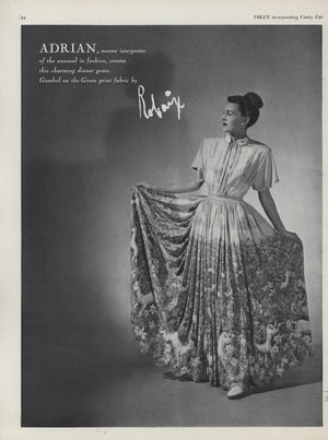 1942 Gilbert Adrian Iconic 'Gamboling Lambs' Scenic Print Scalloped Patio Dress