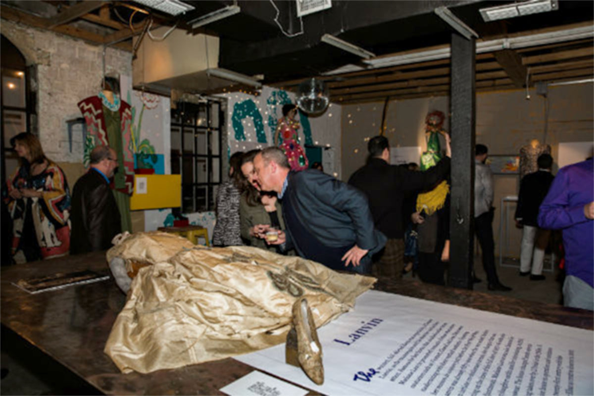 1980&#39;s Michaele Vollbracht Couture Iconic Metallic Embroidered Graphic Silk Cape