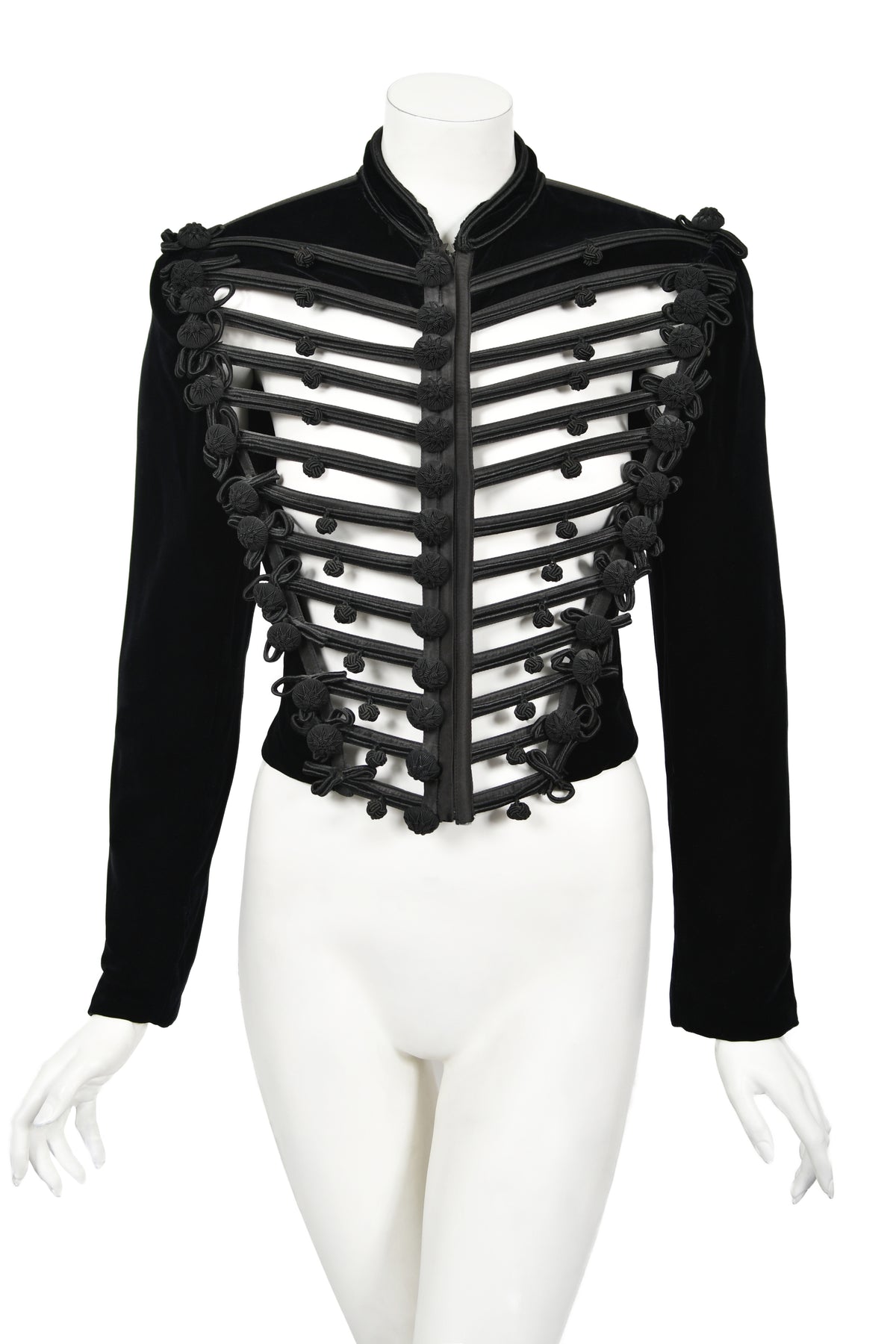 1991 Jean Paul Gaultier Documented Cher Worn Black Velvet Corset Cage Jacket