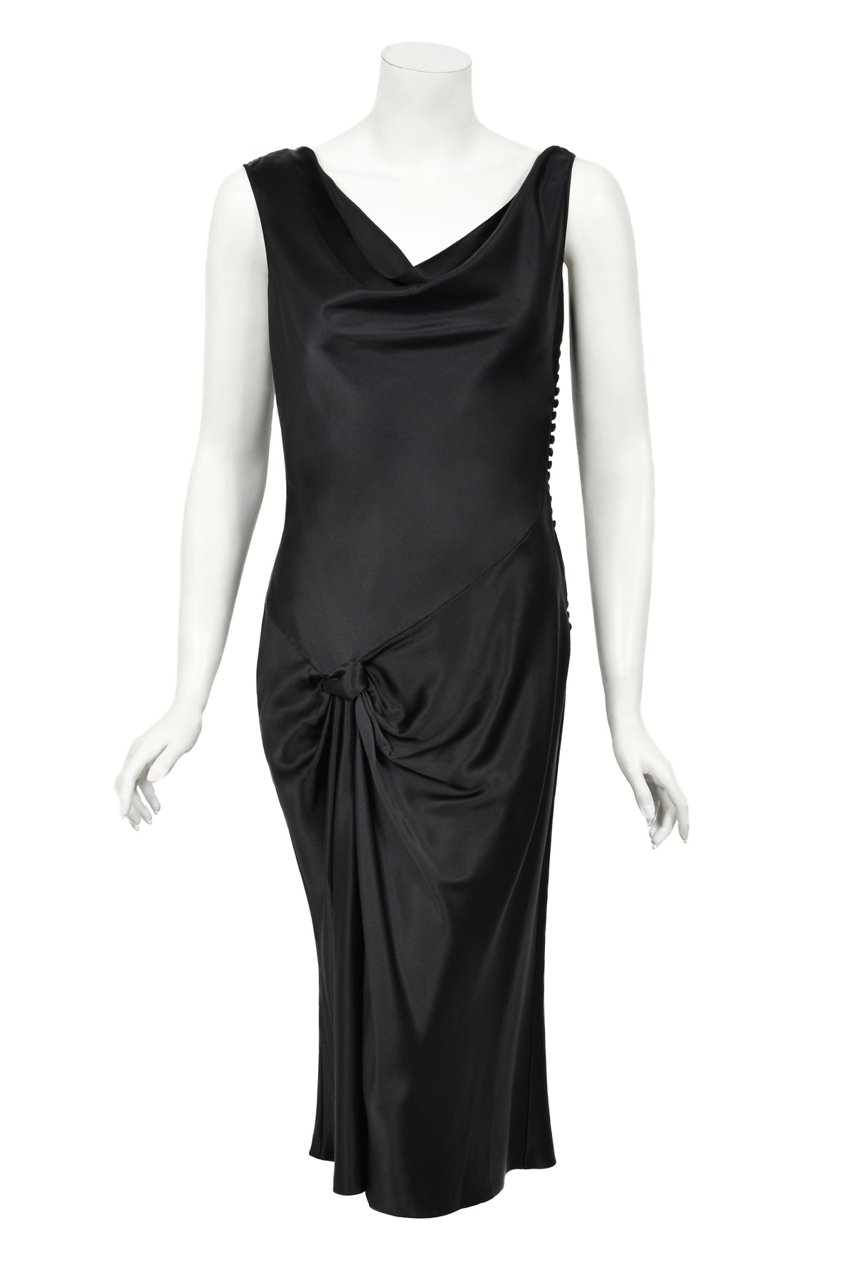 2004 Christian Dior by John Galliano Black Silk Backless Draped Pearls Bias-Cut Dress