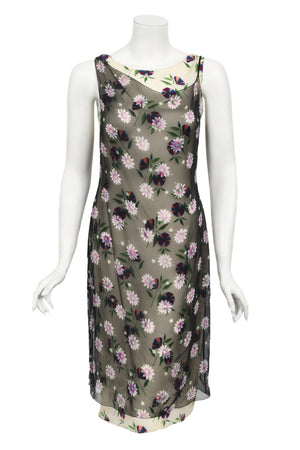 1998 Versace Couture Documented Runway Sheer Floral Silk Slip Dress