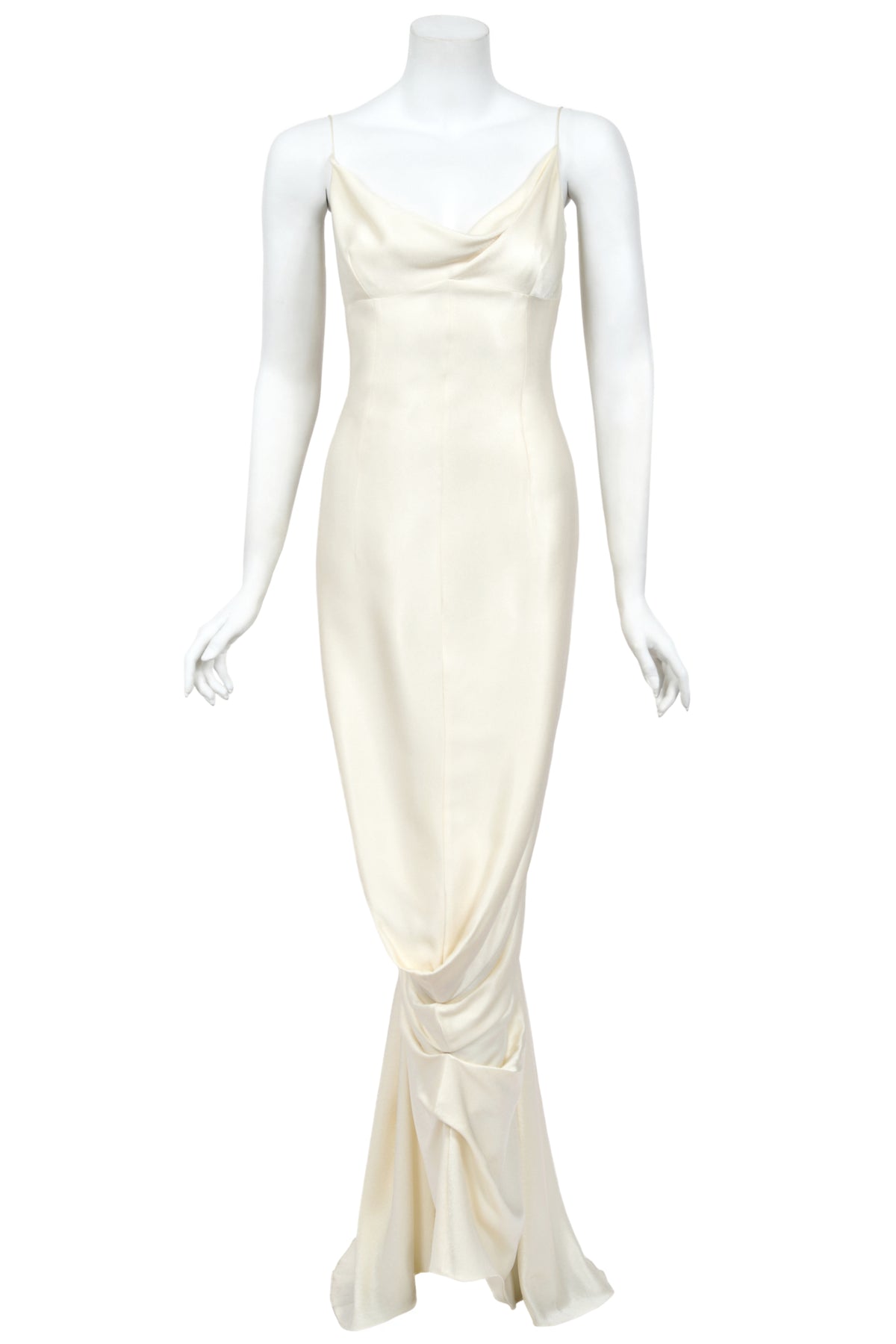 1999 John Galliano ‘Ballets Russes’ Collection Ivory Silk Ruched Bias-Cut Trained Slip Gown