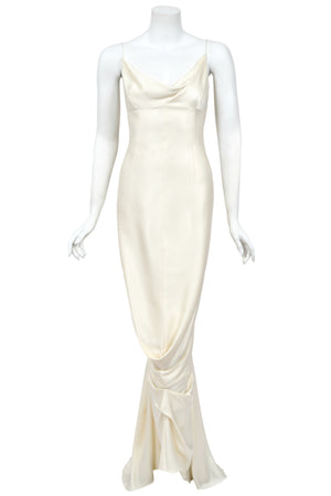 1999 John Galliano ‘Ballets Russes’ Collection Ivory Silk Ruched Bias-Cut Trained Slip Gown