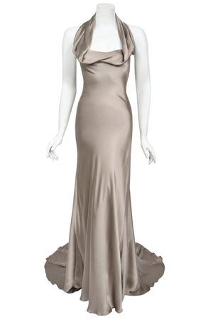 2014 Ralph Lauren Purple Label Platinum Silk Bias-Cut 'Old Hollywood' Gown w/ Optional Hood