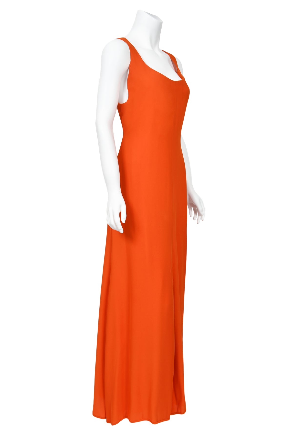 1996 Gianni Versace Couture Documented Runway Orange Silk Bustier Maxi Dress