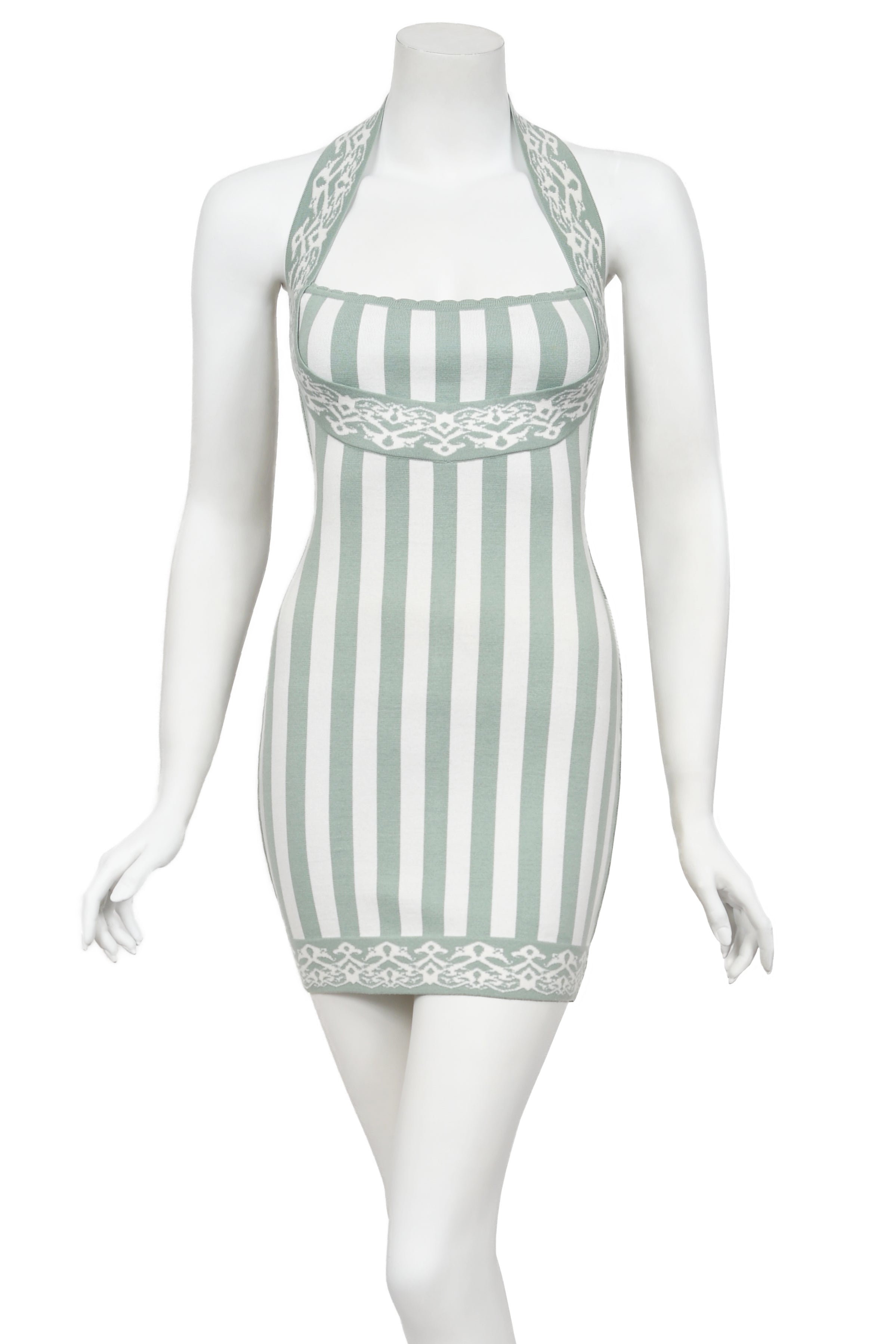 Vintage 1992 Azzedine Alaia Runway Striped Stretch Knit Halter Bodycon Mini Dress - Timeless Vixen Vintage 1992 Azzedine Alaia Runway Striped Stretch Knit Halter Bodycon Mini Dress - Timeless Vixen