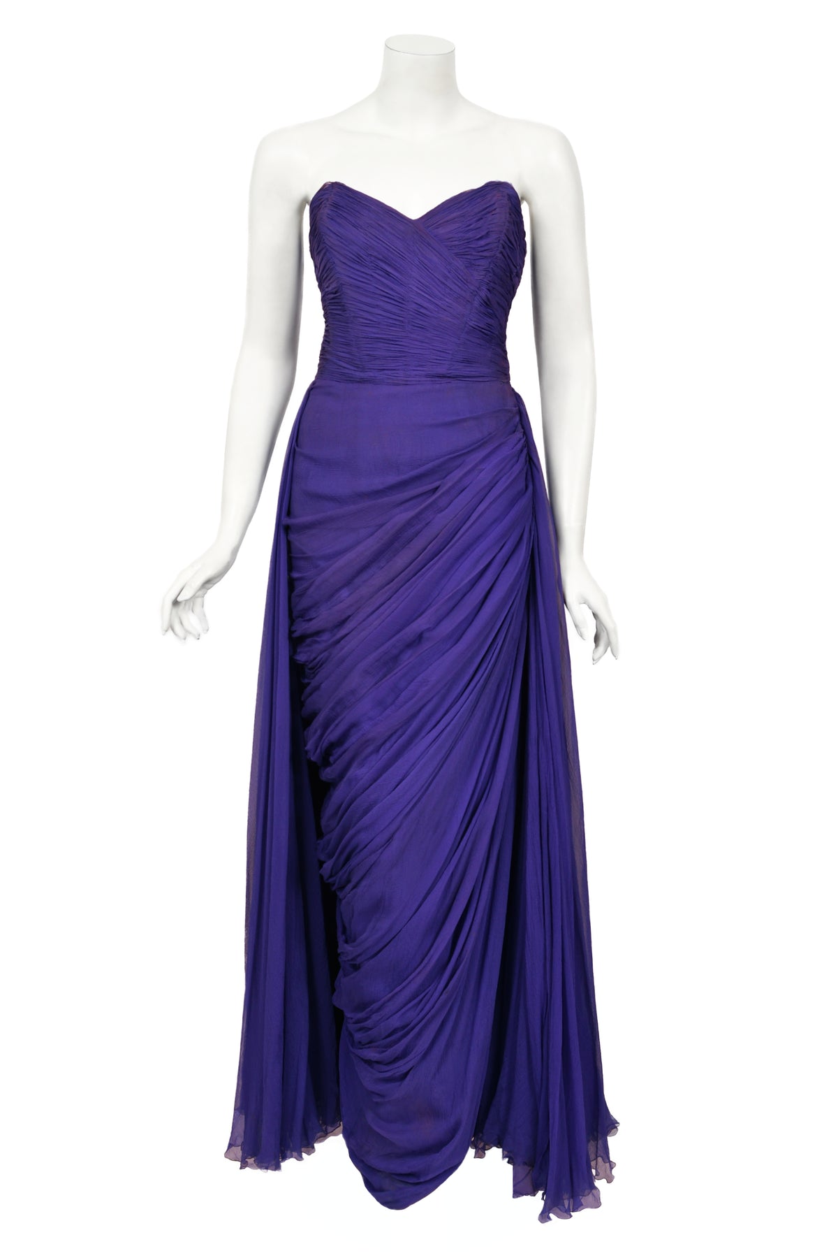 1950&#39;s Gigliola Curiel Couture Pleated Purple Silk Chiffon Strapless Goddess Gown