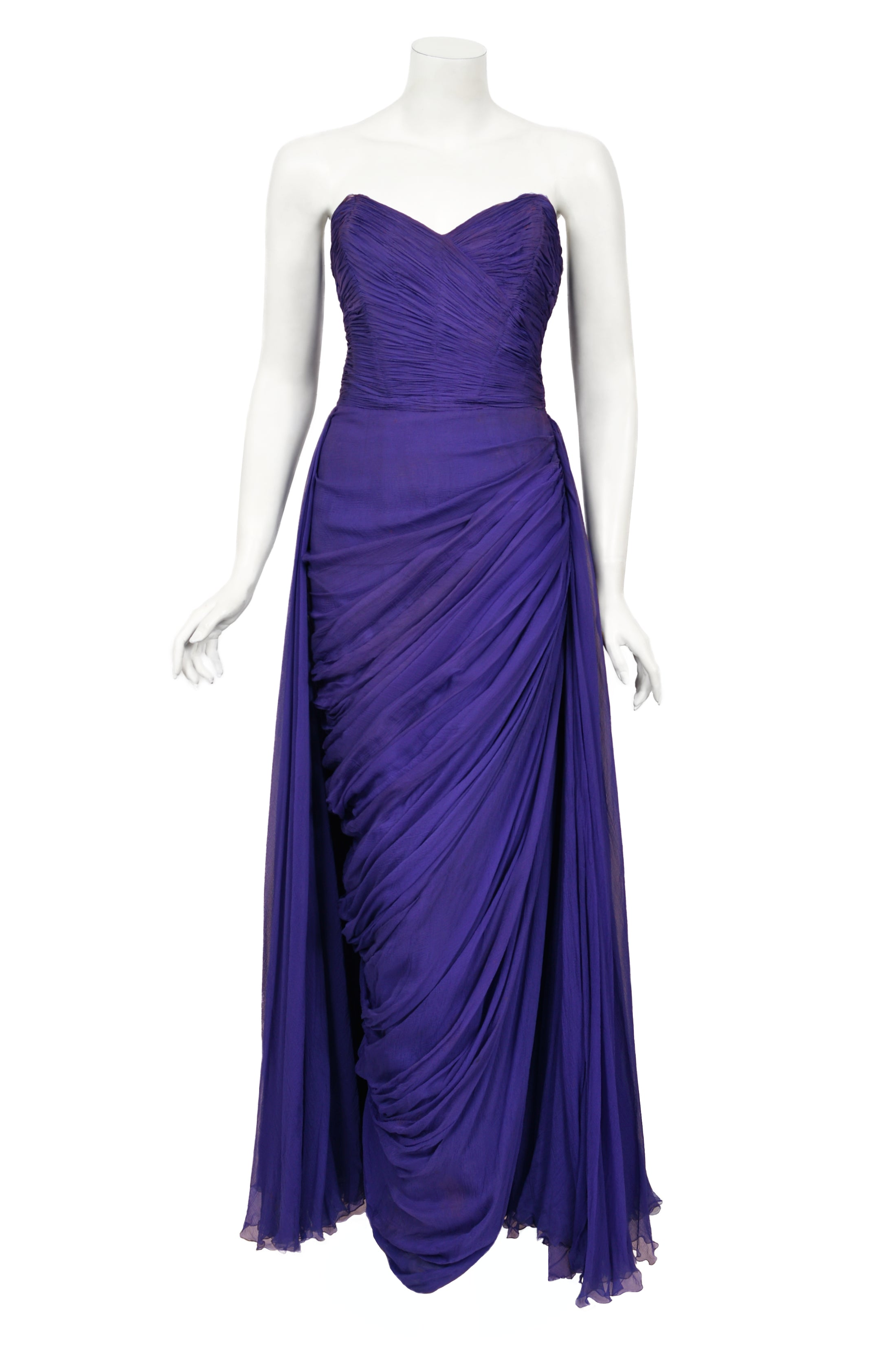Vintage 1950's Gigliola Curiel Couture Pleated Purple Silk Chiffon Strapless Goddess Gown Vintage 1950's Gigliola Curiel Couture Pleated Purple Silk Chiffon Strapless Goddess Gown