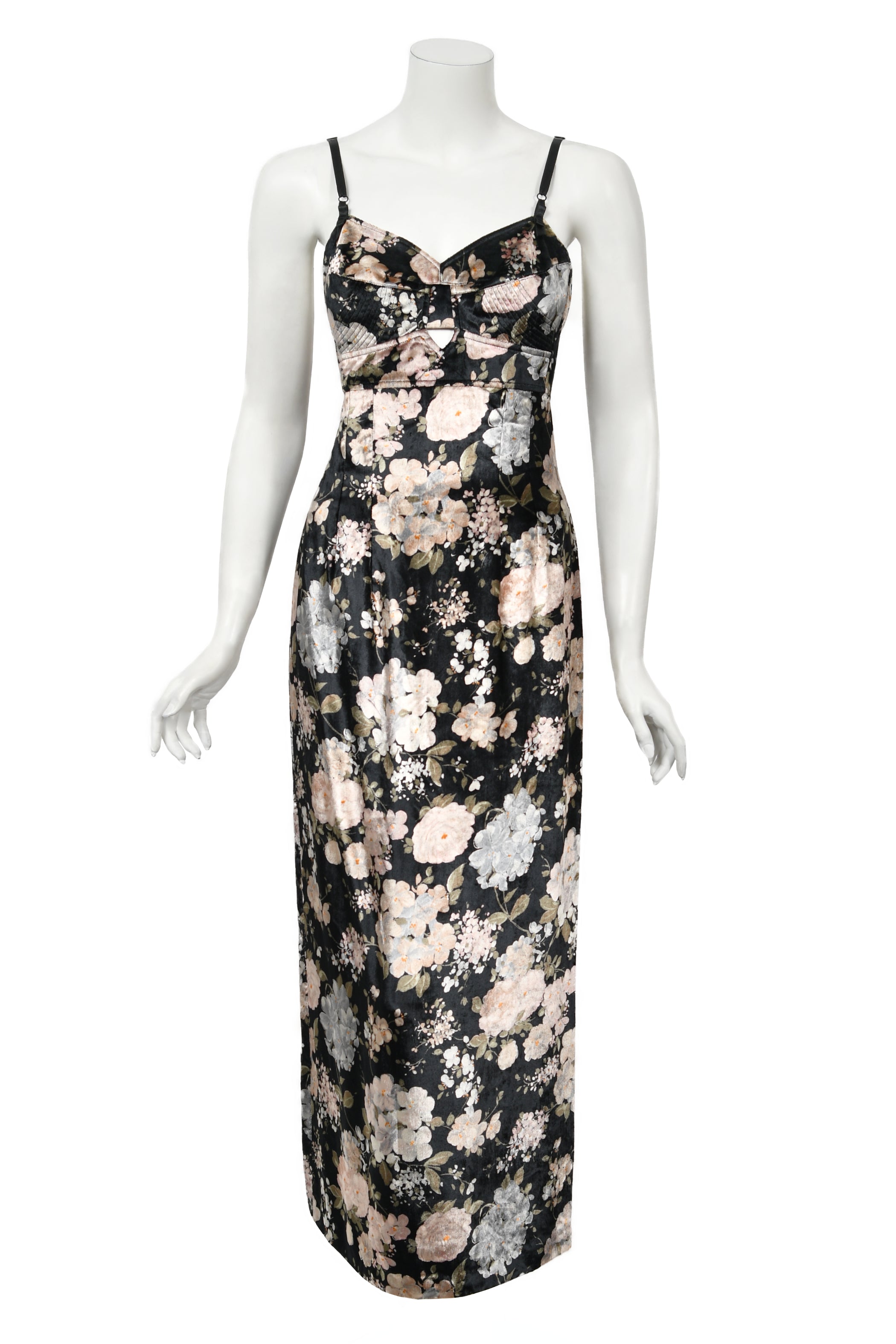 Vintage 1997 Dolce & Gabbana Floral Stretch Velvet Cut-Out Bustier Slip Dress with Tags - Timeless Vixen Vintage 1997 Dolce & Gabbana Floral Stretch Velvet Cut-Out Bustier Slip Dress with Tags - Timeless Vixen