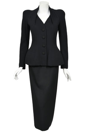 1995 John Galliano 'Dolores' Collection Runway Black Wool Jacket Hourglass Suit