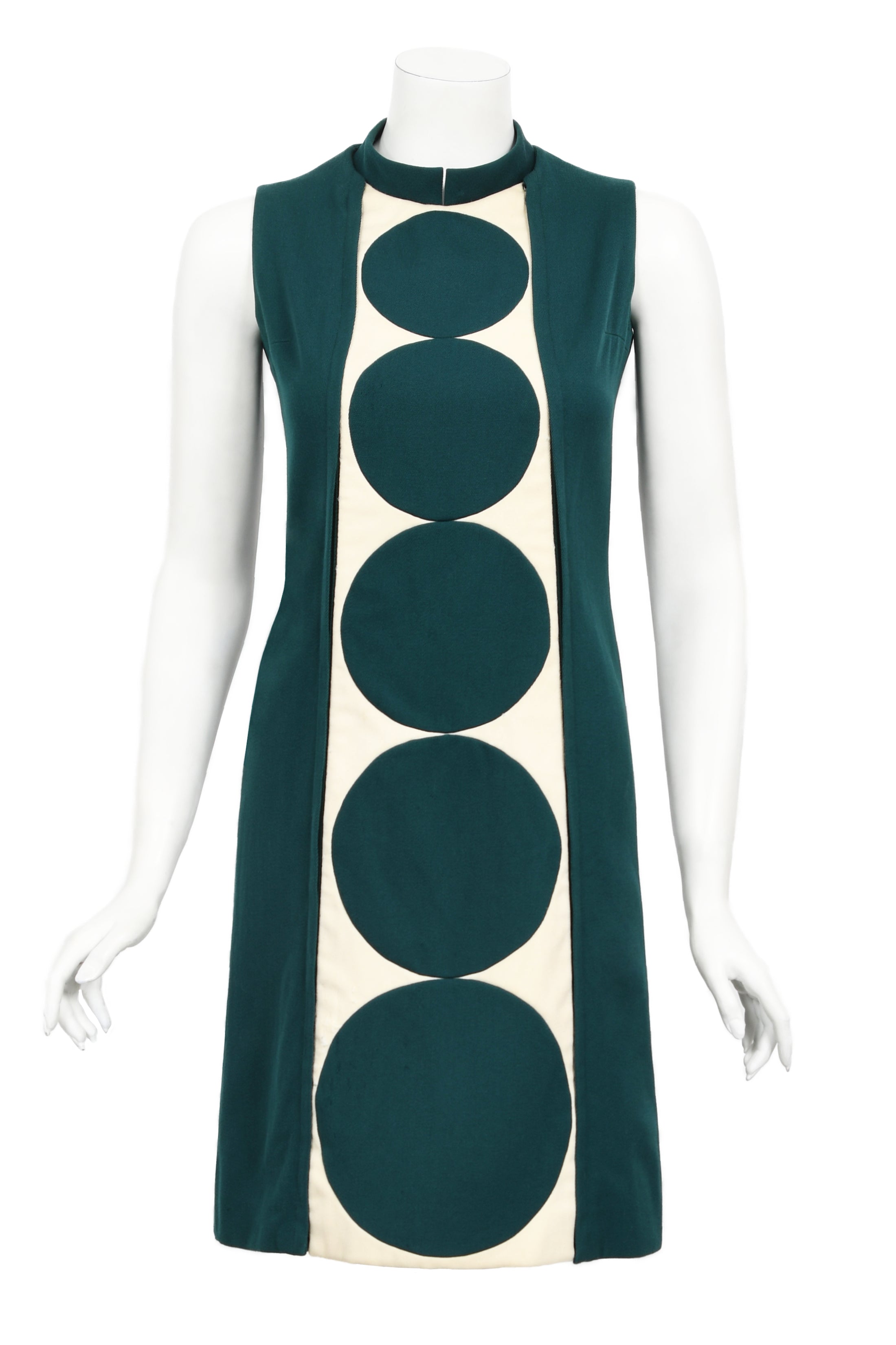 1966 Jacques Esterel Haute Couture Teal Green Op-Art Mod Dress 1966 Jacques Esterel Haute Couture Teal Green Op-Art Mod Dress
