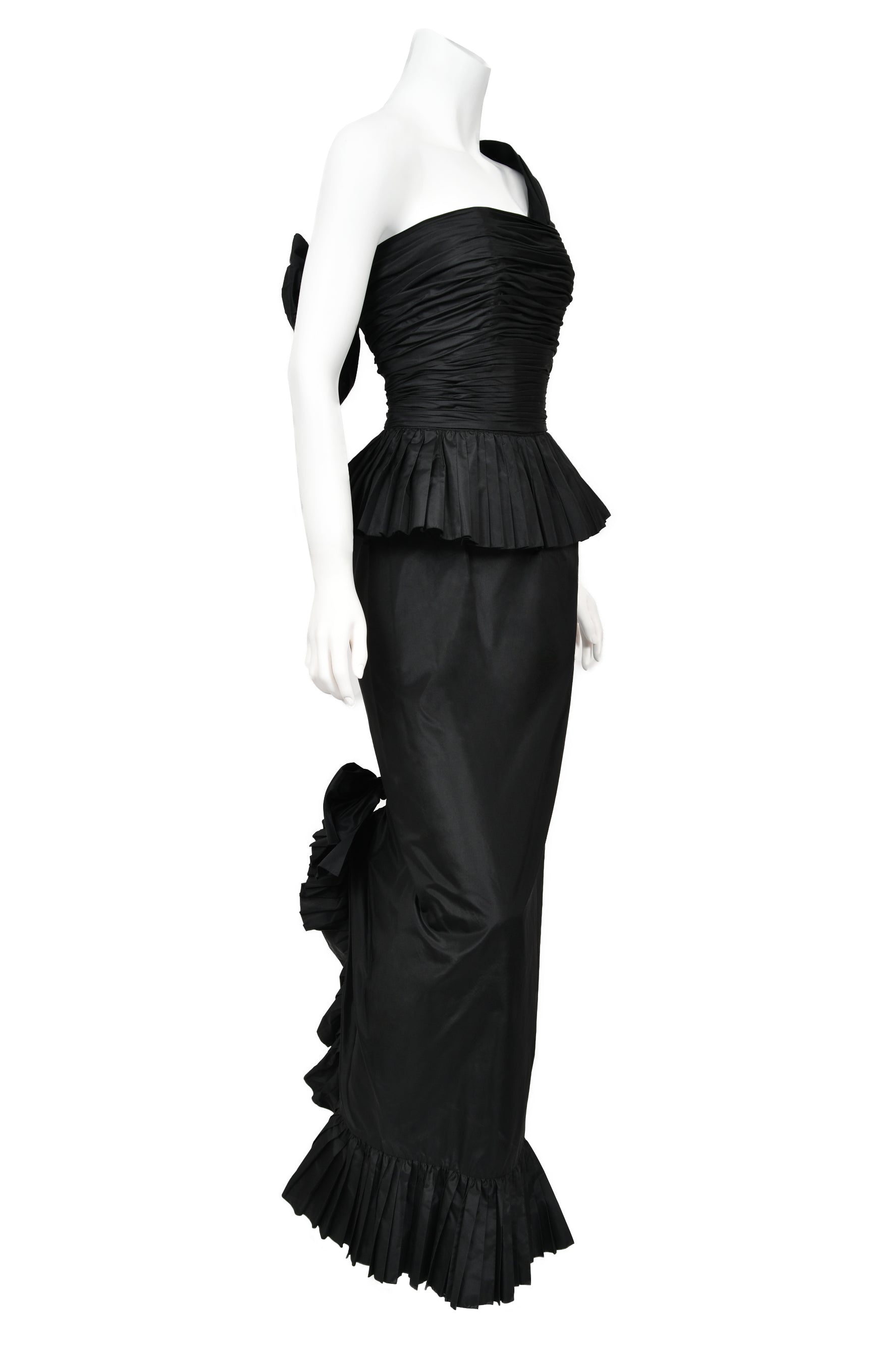 Vintage 1986 Chanel Documented Runway Black Pleated Silk One-Shoulder Hourglass Gown - Timeless Vixen Vintage 1986 Chanel Documented Runway Black Pleated Silk One-Shoulder Hourglass Gown - Timeless Vixen