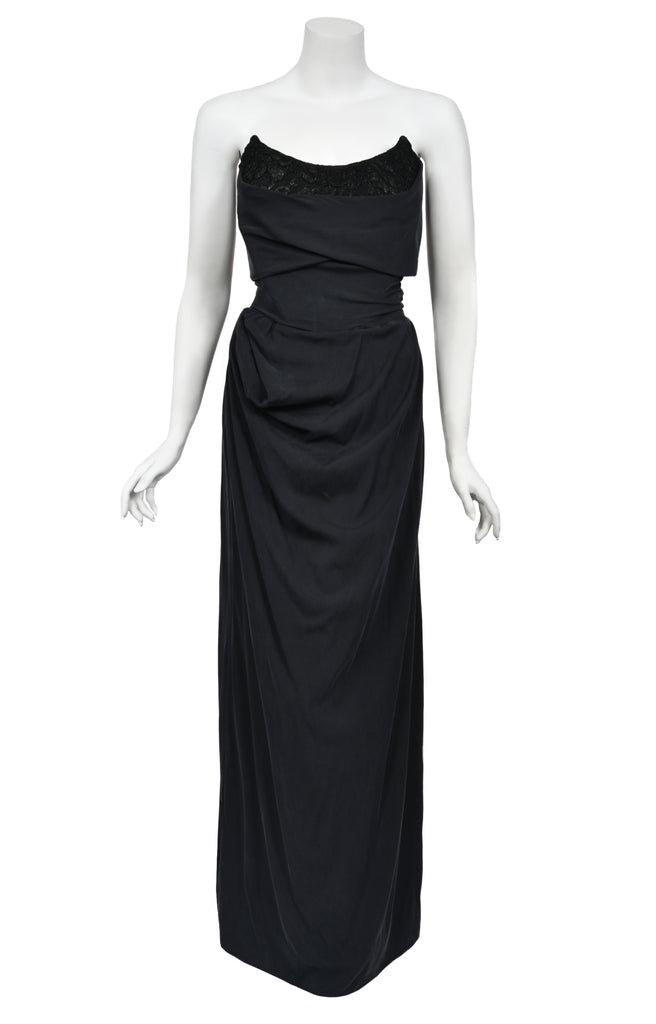 2012 Vivienne Westwood Black Draped Silk Lace Corset Gown