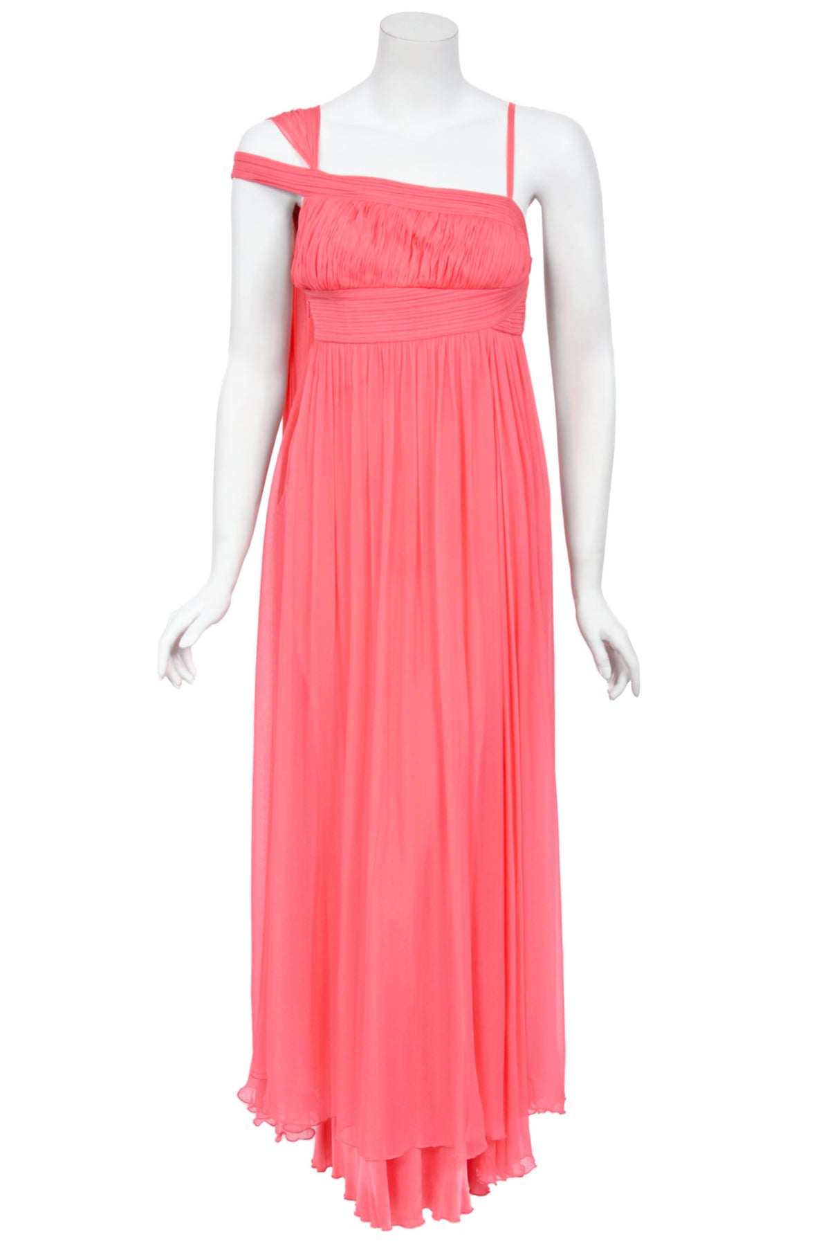 2008 Versace Runway Bubblegum Pink Pleated Silk Goddess Gown