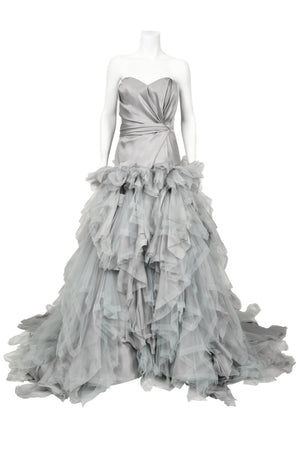 2013 Oscar de la Renta Dove-Grey Silk Strapless Bustier Tiered Tulle Gown w/Tags