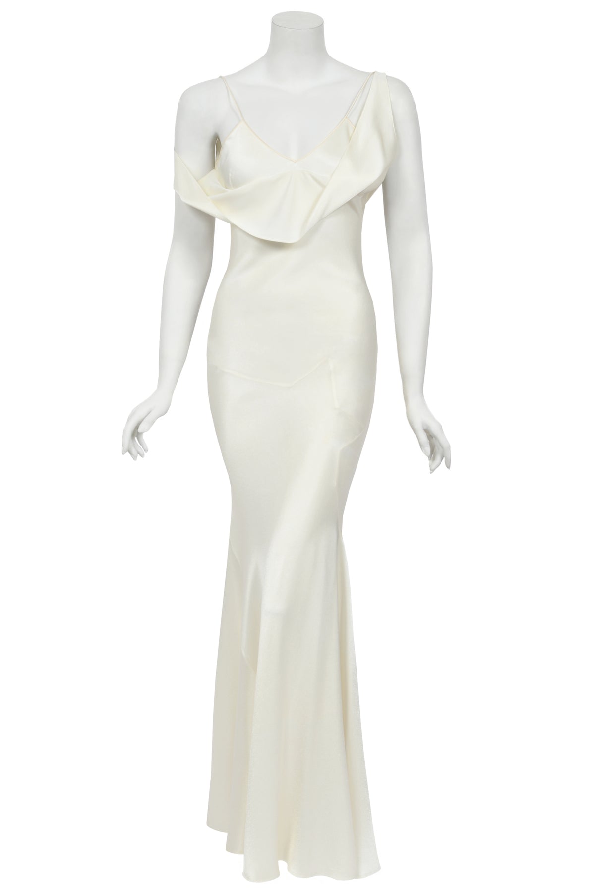 1994 John Galliano &#39;São Schlumberger&#39; Collection Ivory Off Shoulder Bias-Cut Gown