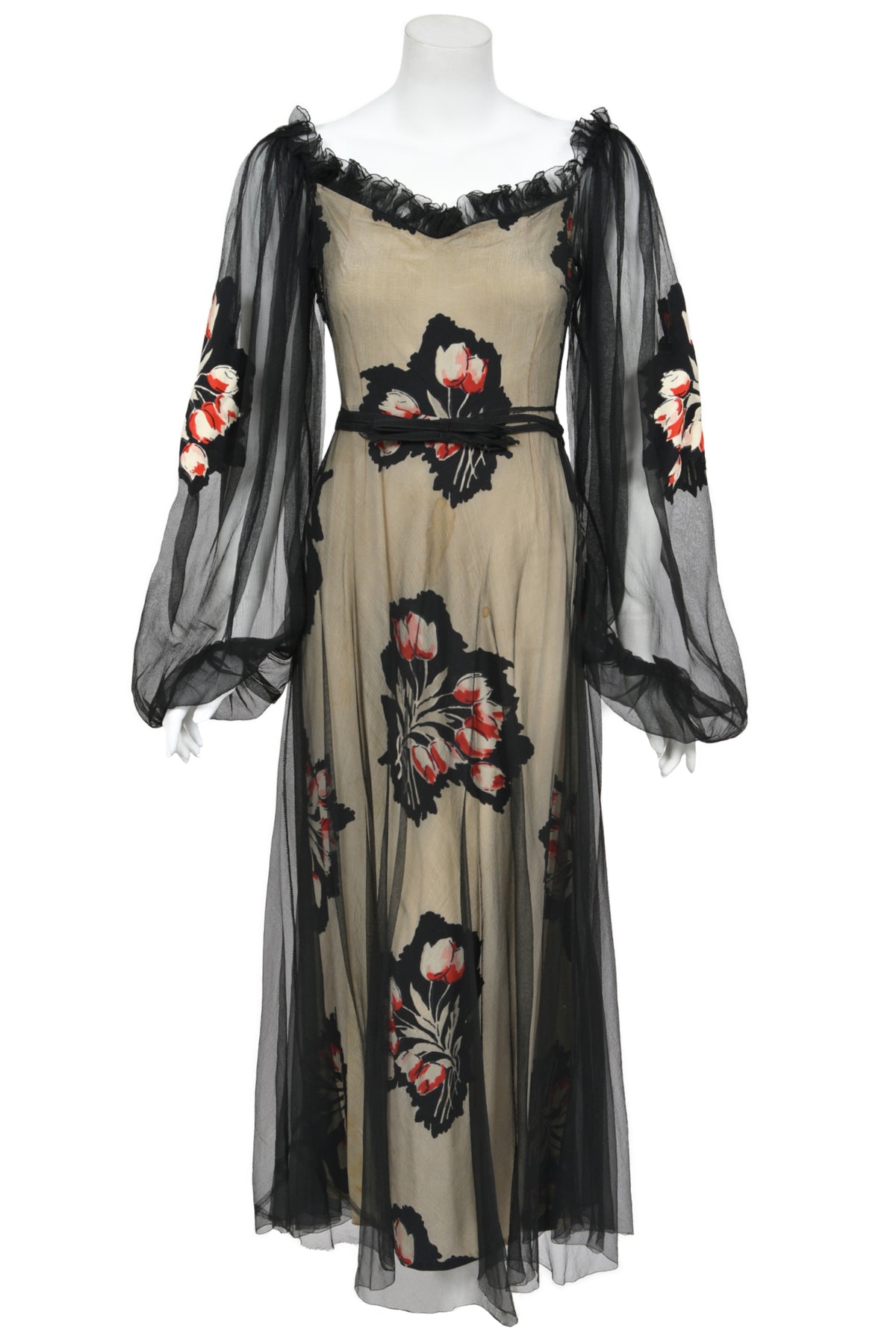 1936 Ginger Rodgers for Lettie Lee ‘Old Hollywood’ Floral Silk Appliqué Billow Sleeve Dress