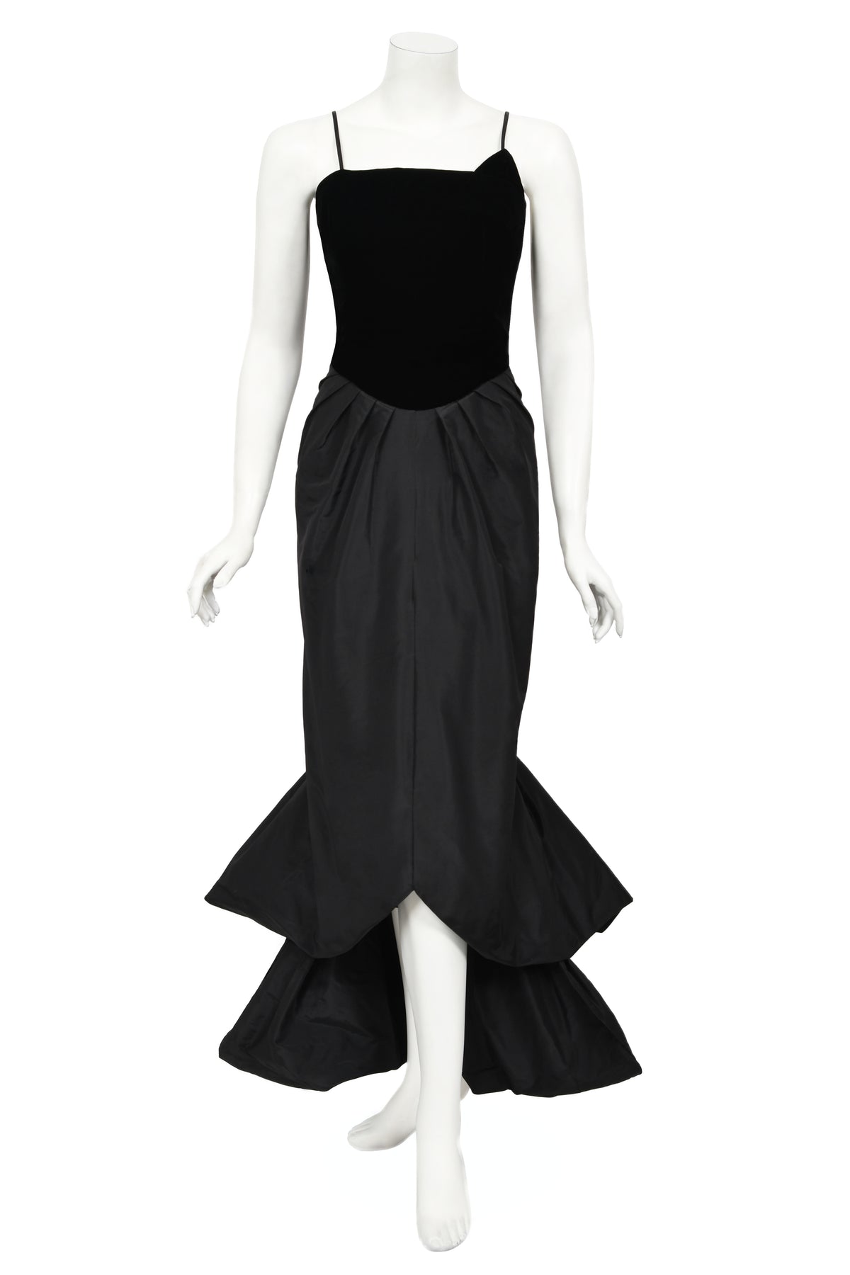 1958 Philip Hulitar &#39;Old Hollywood&#39; Black Silk &amp; Velvet Hourglass Fishtail Dress