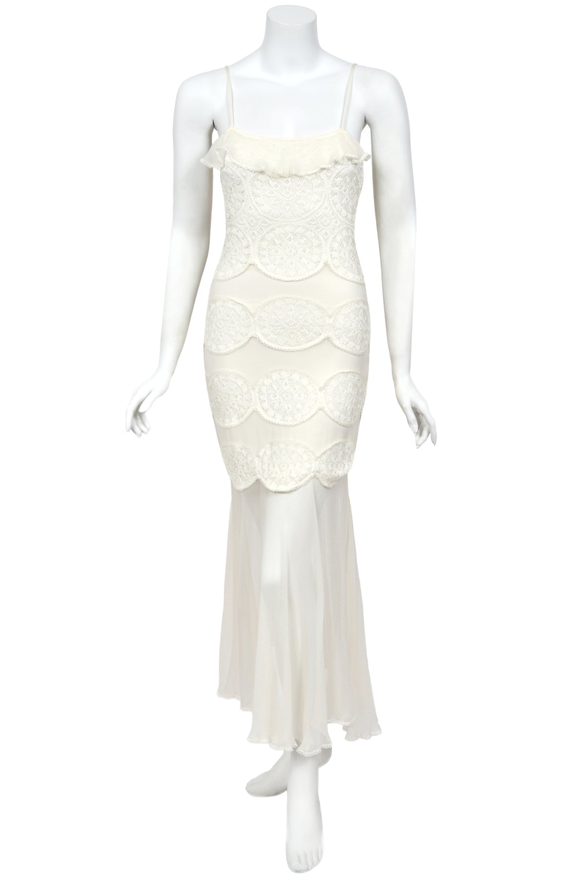 2005 Christian Dior by John Galliano Ivory Knit Appliqué Sheer Silk Fitted Slip Dress