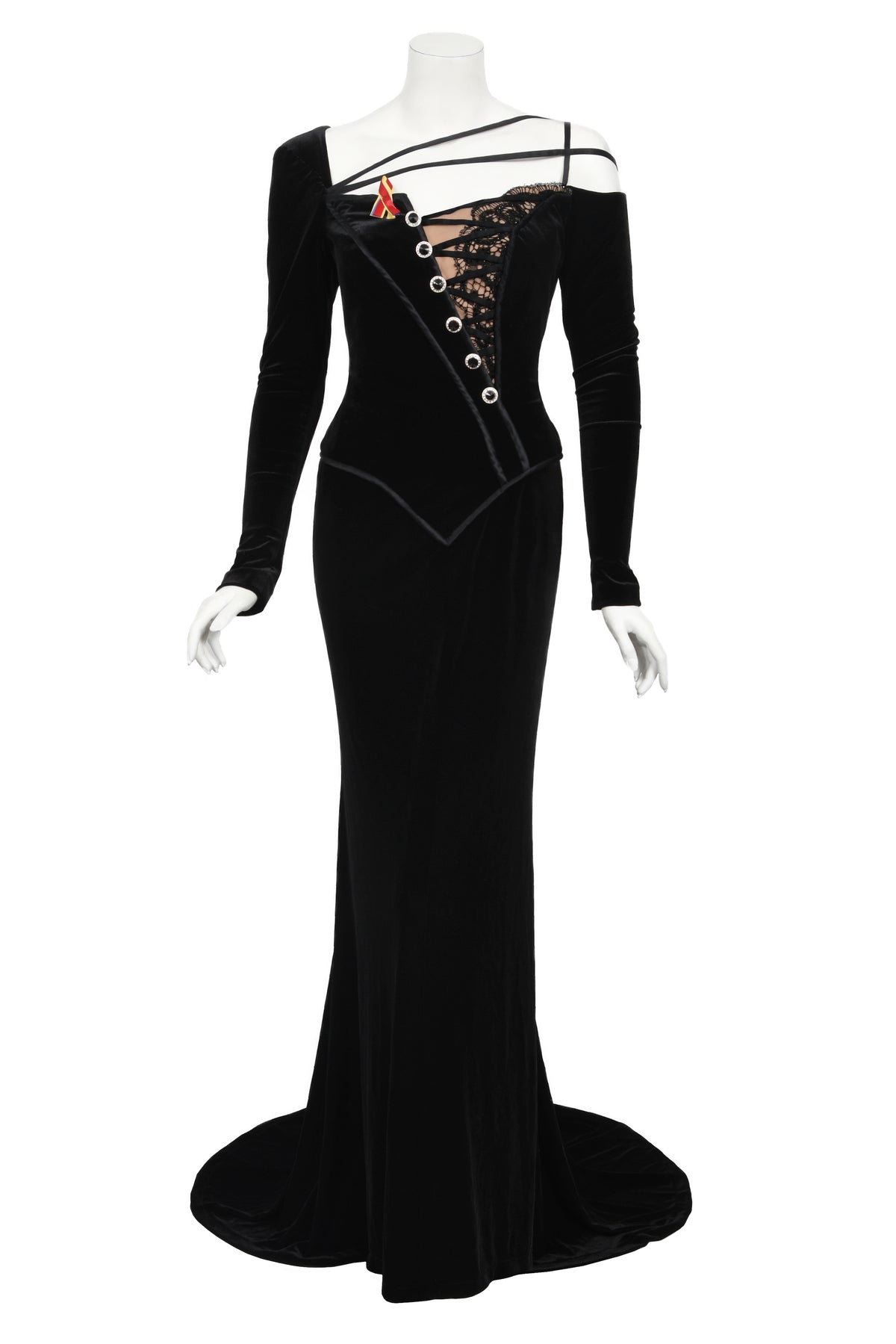2010 Cher Custom Bob Mackie Couture Black Velvet Bias-Cut Golden Globes Gown